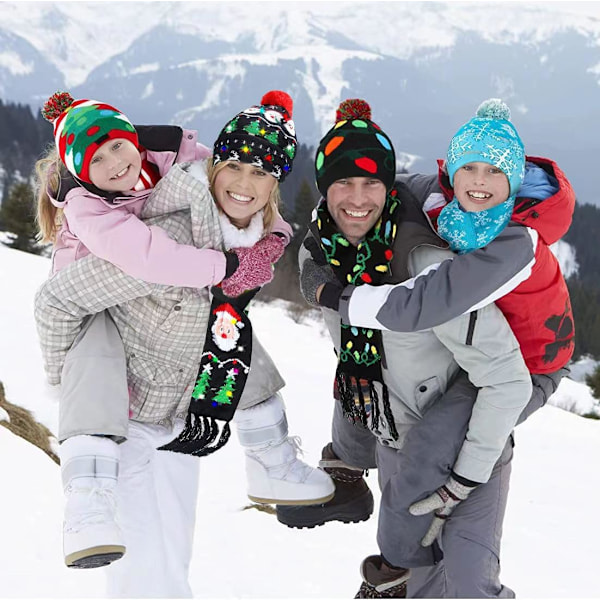 Jule-LED-lys beanie-lue med skjerf Strikket lue Jule-beanies for voksne barn Vinter varm julelue skjerf (C