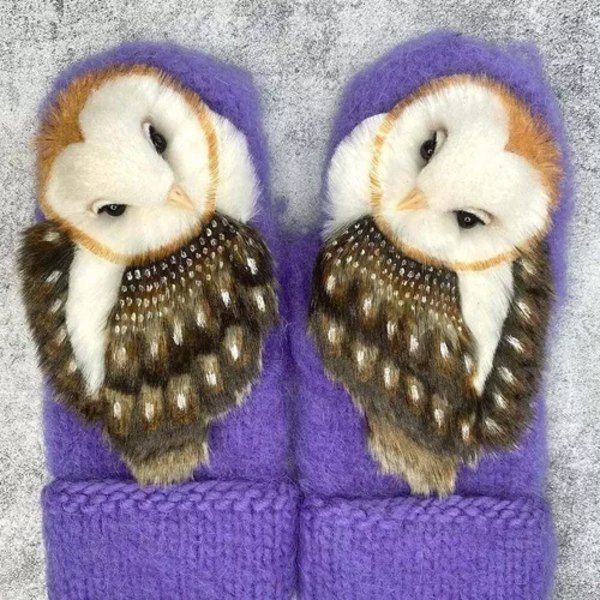 Owl-formade stickade vantar, tumvantar, bruna
