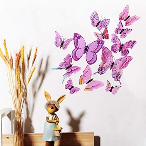 12 stk Butterfly Series 3D Butterfly Veggdekor Veggklistremerker