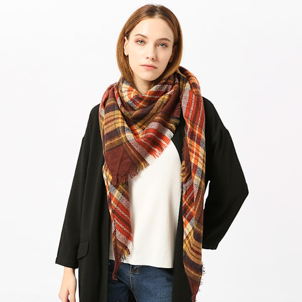Imitation Cashmere Dubbelsidig Sjal med Sju Färgglada Rutor