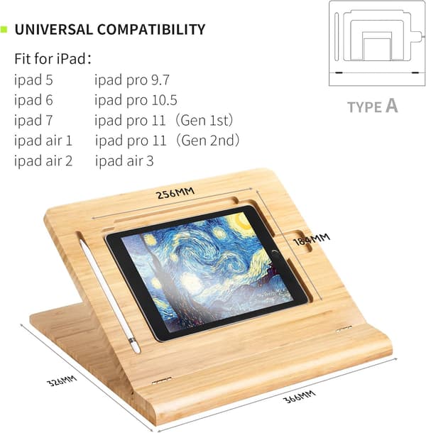Tablet Stand Holder Justerbar Foldbar, Multi-Vinkel Bambus Træ