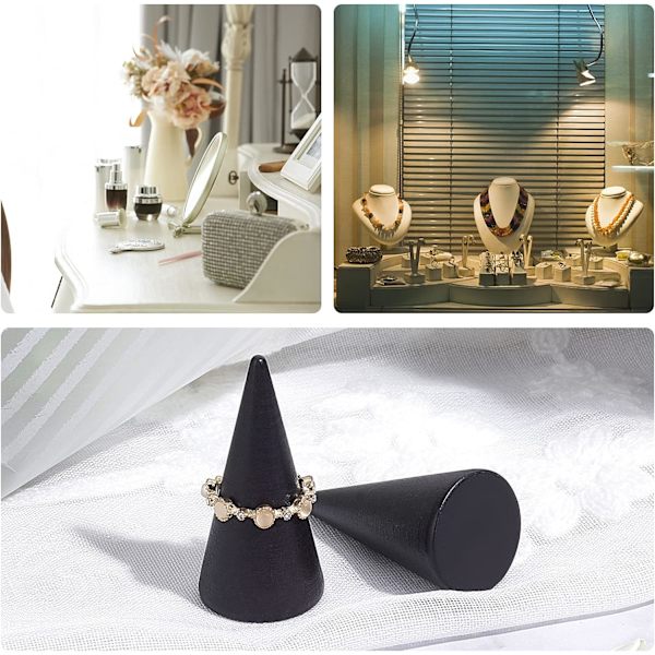30 stycken svarta ringdisplayställ i massivt trä, konformade
