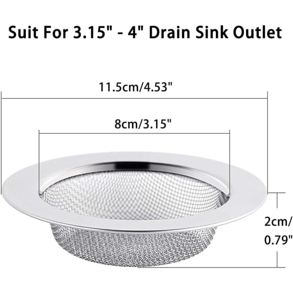 2 stk Rustfritt Stål Sink Sil, 11,5 cm Avløps Sil, Vask