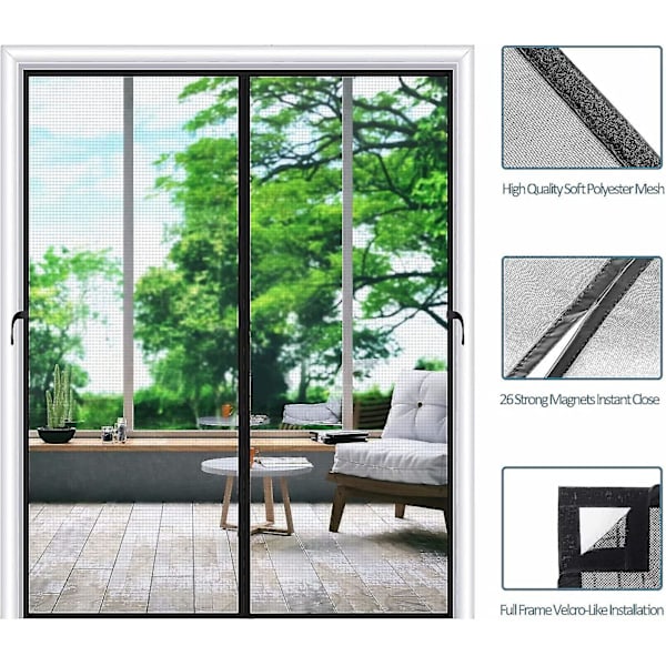 Magneettinen hyttysverkko-ovi 48 x 96 tuumaa, napsautettava hyttysverkko-ovi, magneetit, verkko