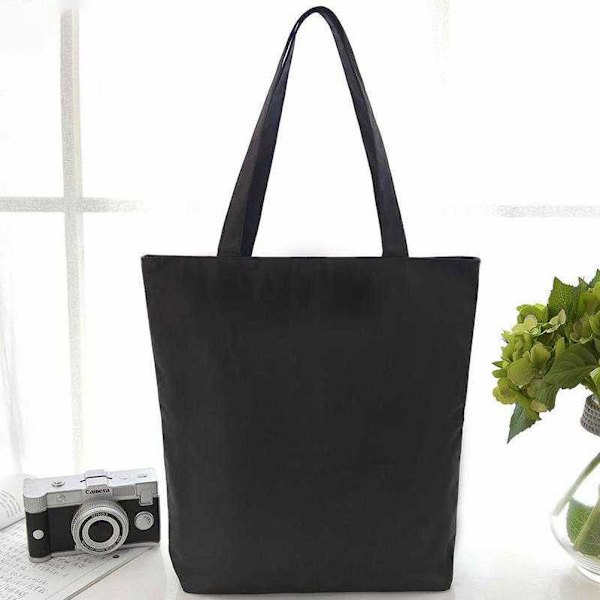 1 svart bomulls tote canvas väska