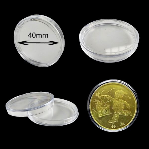 100 stk 40mm gjennomsiktige mynter små runde etui myntsamling