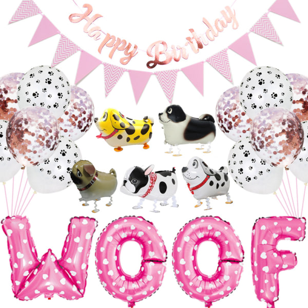 Tillbehör för födelsedagsfest för hund, WOOF-ballongbanner, print