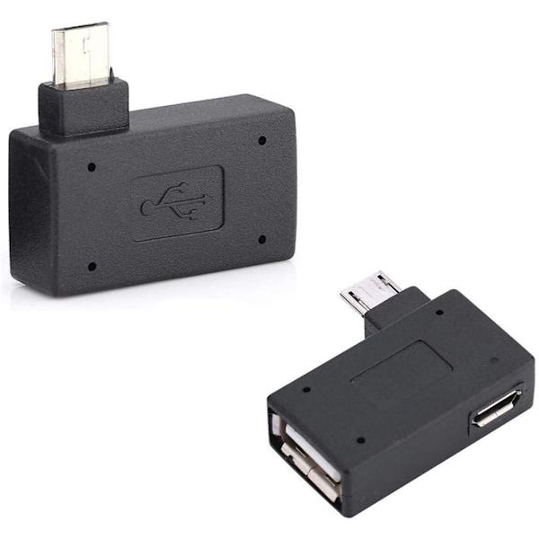 TG-sovitin, 90 asteen oikean kulman USB-portin sovitin, Micro OTG -kaapeli 2-pakkauksessa yhteensopiva Firestick 2. sukupolven, 3. sukupolven ja 4K:n, Android-älypuhelimien, tablettien, Rii:n, Logitech-näppäimistöjen, Nintendon, NES:n kanssa