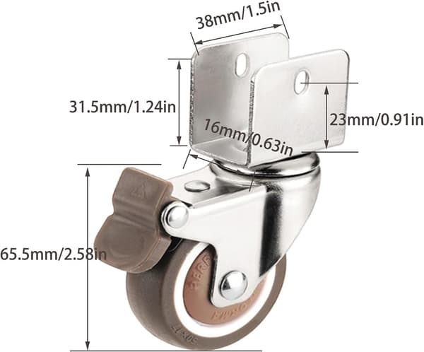 4 stk. 50mm U-formede støttehjul, blød gummibremse, møbler