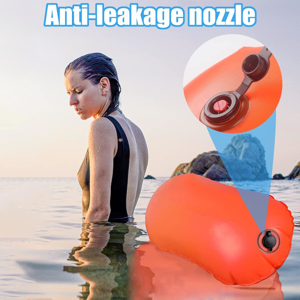 1 stycke orange uppblåsbar simboj, simbogseringsboj synlig