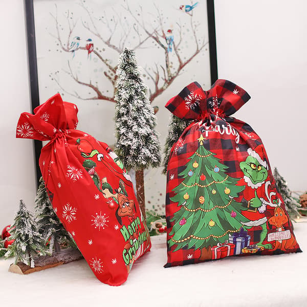 2 Julepynt Røde Rutete Veske Grinch Monster