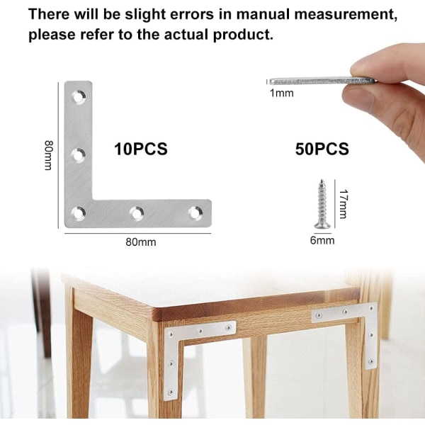 10 Pieces（80*80mm）Heavy Duty L Shaped Plate Bracket Flat Corner