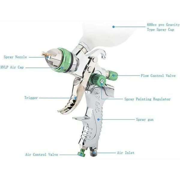 Professionell högtrycksfärgspruta Air Spray Gun Kit Grav