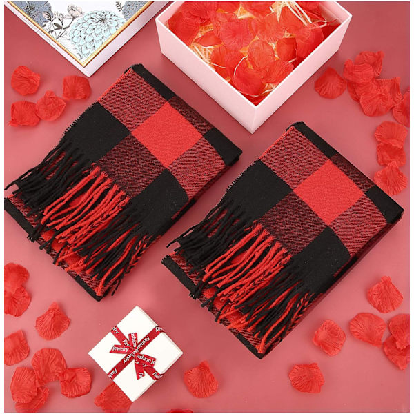 2 Stk. Kvinders Buffalo Plaid Sjal Varmt Plaid Sjal Rød Sort