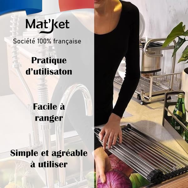 Rulle-Foldbar Rustfrit Stål Sort Plastik Opvaskestativ,