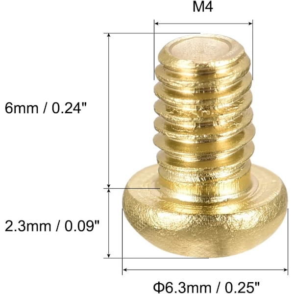 10 stk Messing Maskinskruer, M4*6mm, Phillips Hoved Fastgørelsesskruer