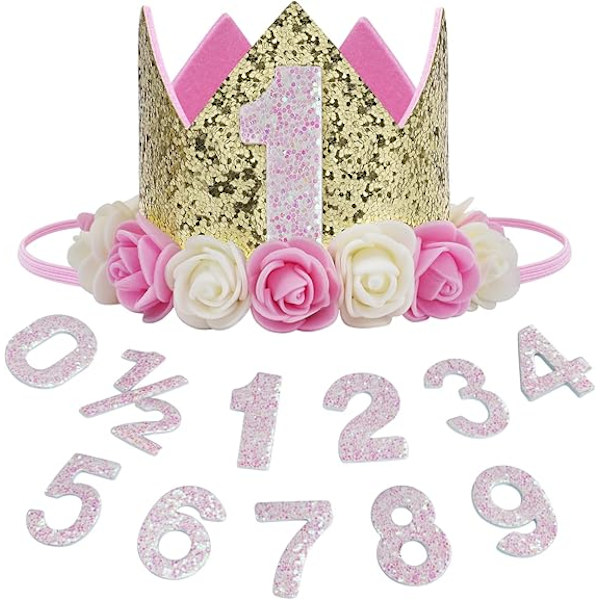 Baby fødselsdagskrone, prinsessekroner tiara pigefest hat med G