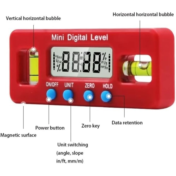 1 stycke (Röd) 100mm Nivålinjal Elektronisk Digital Display Spirit