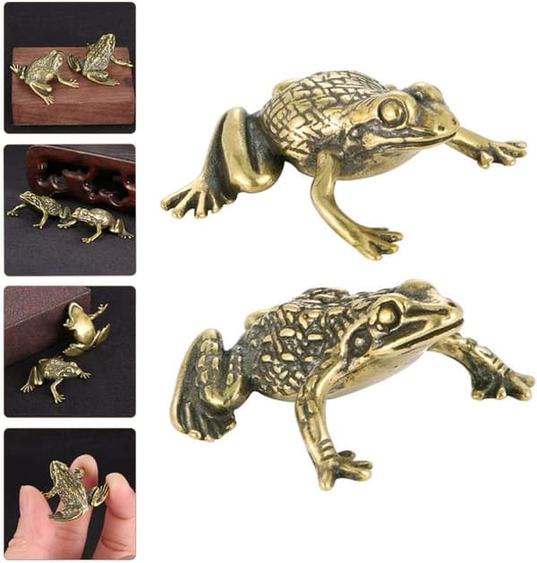 2 stycken (Guld) Koppar Grodor Staty Feng Shui Pengar Groda Staty