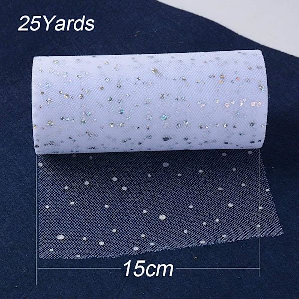 25 jaardia (22,5 metriä) * 15 cm rulla tylliä, glitterikuvioinen