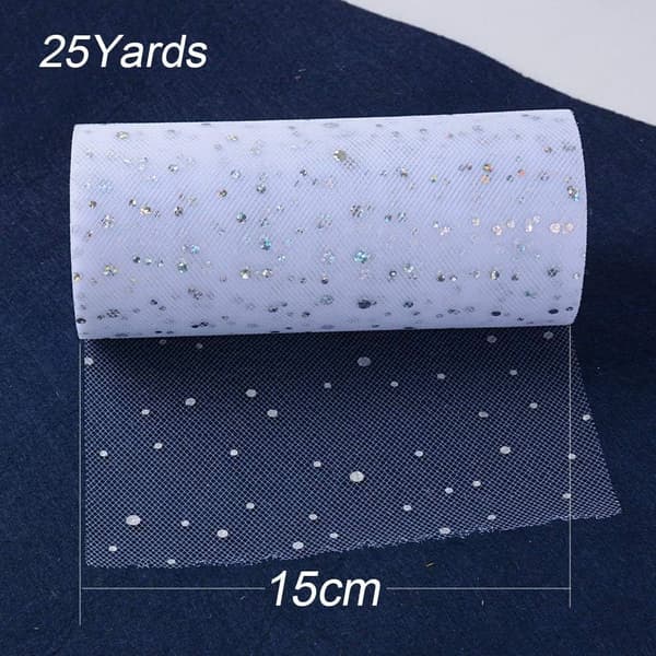 25 yards (22,5 meter) * 15 cm rull med glitrende tyllmønster