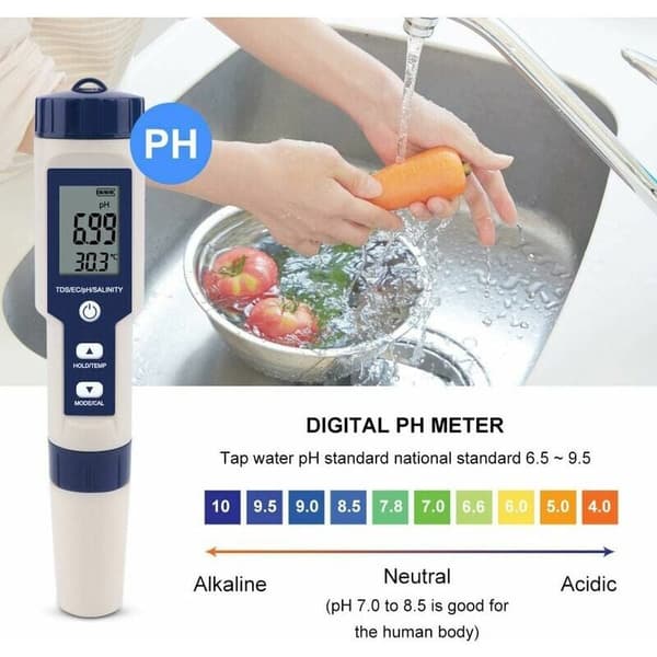 phe Vandtester 5 i 1 Multifunktionel Vandkvalitetstester, Dig
