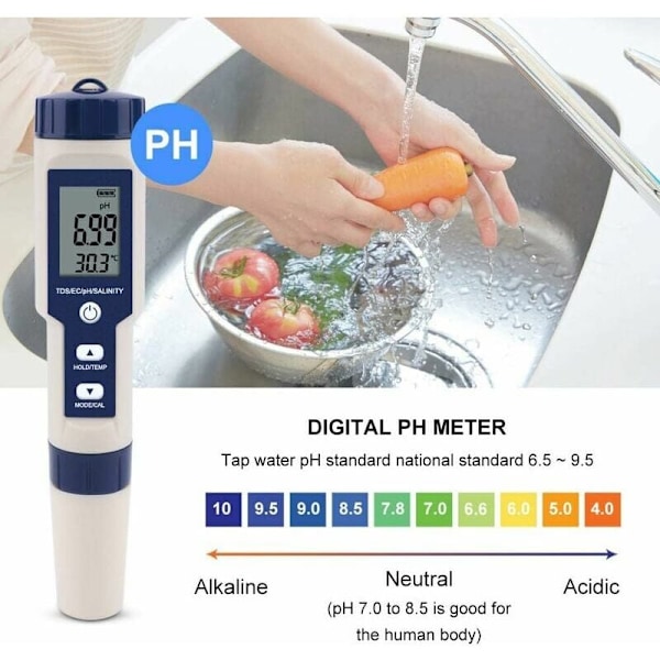 phe Vattenprovare 5 i 1 Multifunktionell Vattenkvalitetstestare, Dig