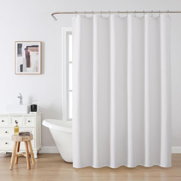 Duschdraperi med våffelmönster och metallringar, vattentätt, mögelresistent, duschdraperi i polyestertyg - 182x182 cm (Vit)