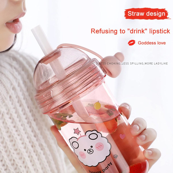 Bubbeltekopps, 560ML Återanvändbara Dricksglas med Lock och Sugrör,