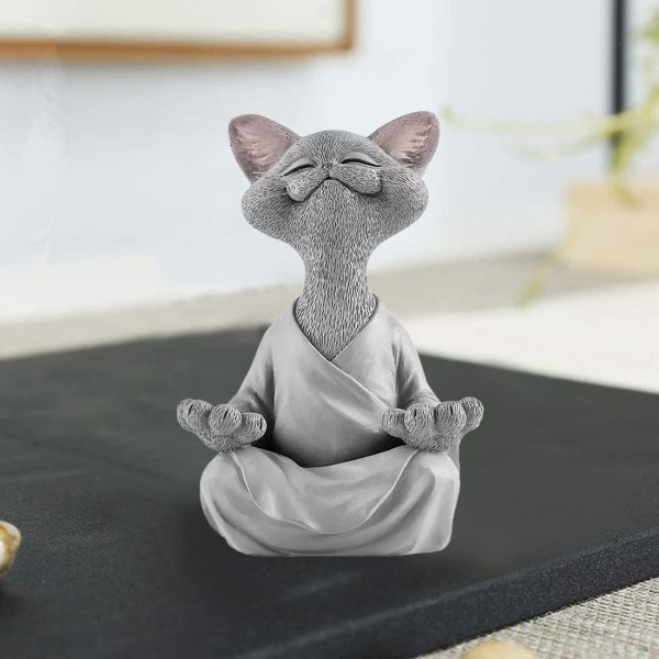 Harpiks Mediterende Katt, Grå Katt Buddha Statue Meditasjon, Yoga