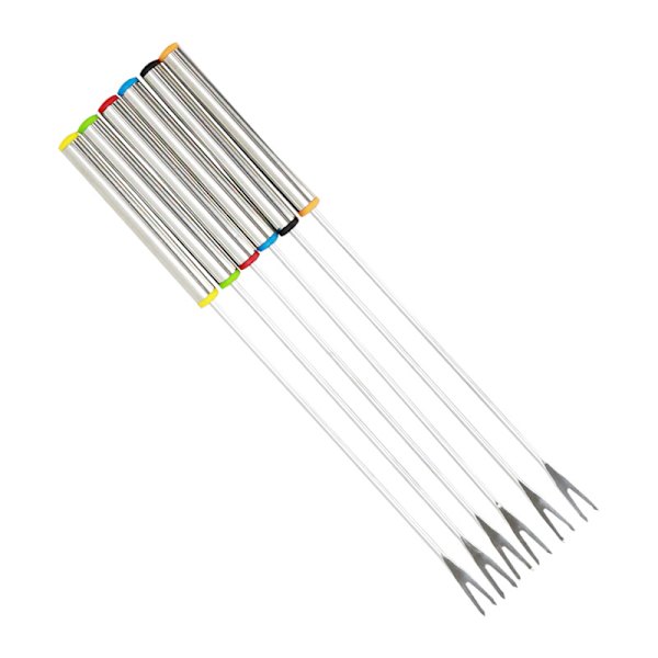 6 stk 24 cm fargekodede rustfrie stål grytegafler, ostegafler,
