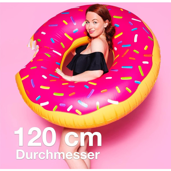Pink oppustelig Donut Ø 120 cm med Bidring, Bademadras