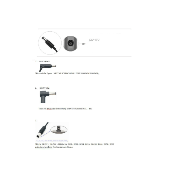Til Dyson 24V oplader dc30dc31dc44dc45dc56dc57