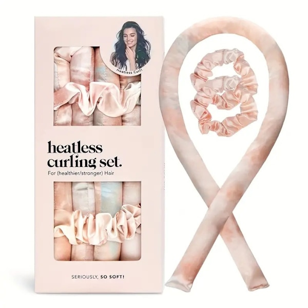 Satin Heatless Curling Set - Varmefrie Hårkrøller til at sove i - Varmefrie Krøller om natten - Varmefrie Krøllejern -