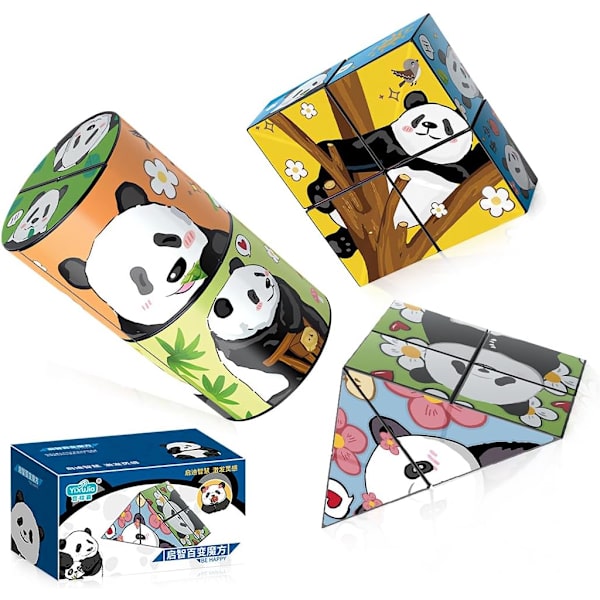 3-pack söta panda magiska kuber, 3D Infinity Star Cube Magnet Fidget Toy, pusselkuber för barn och vuxna