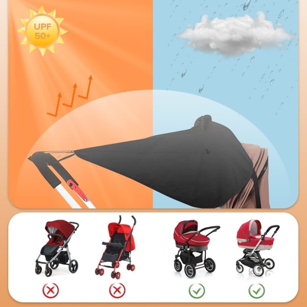 Solskydd för barnvagn, svart solskydd för barnvagn,