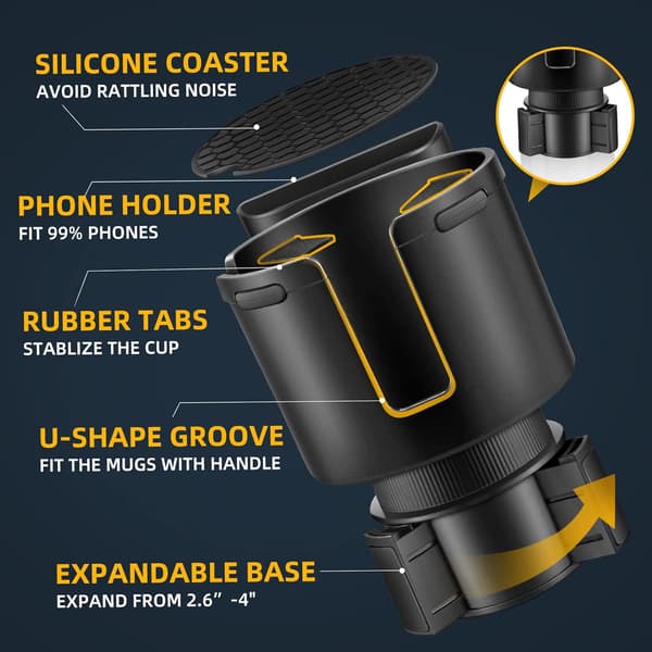 Bil Koppholder Utvider, Koppholder Forlenger Adapter for Bil (16-46 OZ)