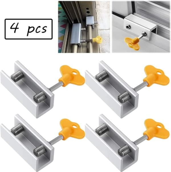 Skydespærre til vindue og skydedør, 4 stk. aluminiumsskinne