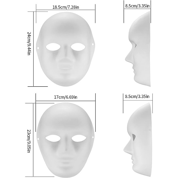 10 Hvide Malbare Papirmasker, DIY Papirmassemasker Maling