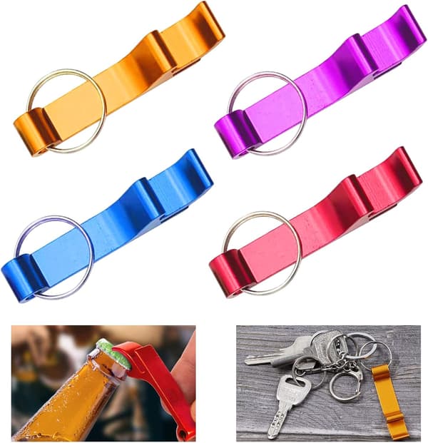 4 stycken flasköppnare nyckelringar i aluminiumlegering, multifunktionella