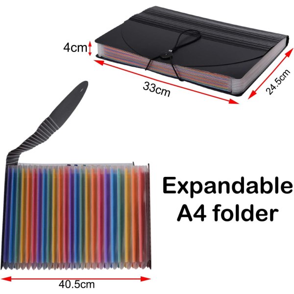 A4 Dokumentsorter, 24 Rum Accordion Binder, Udvidbar