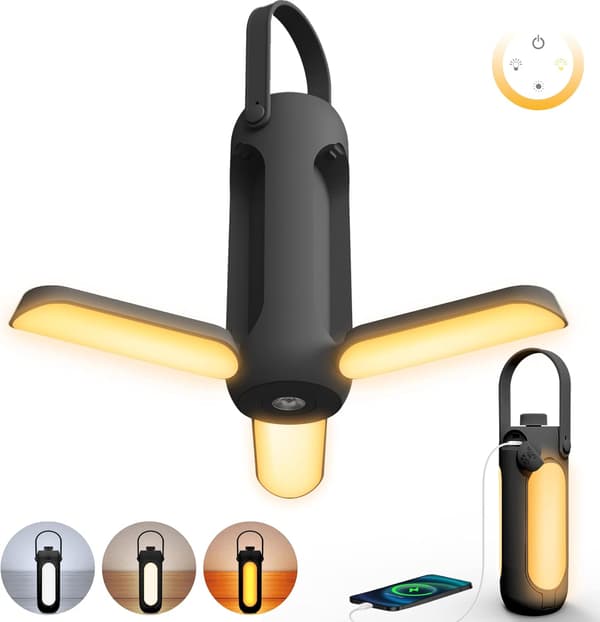 1 sort genopladelig campinglampe med 3 dæmpbare lystilstande