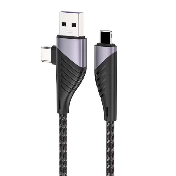 En 1,2 m mörklila 3 i 1 vinklad laddningskabel USB-A + Type-C
