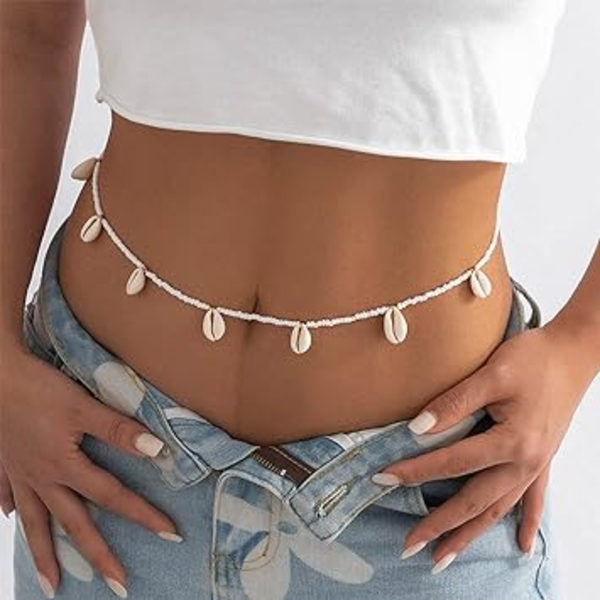 Boho Pärlbeklädd Magkedja Snäckskal Midjekedja Sommar Strandkropp