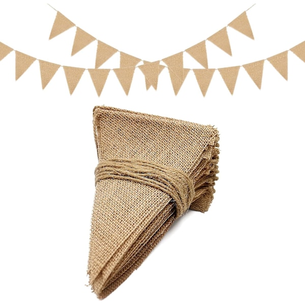 Vimpelgirlang i jute, 15 meter/48 st triangelflaggor vintagebanderoll för bröllopsfest dop, inomhus- och utomhusdekoration