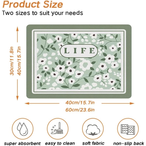 Kaffe- och diskmaskinsmatta med vårmönster, disktorkmatta, diskmaskin