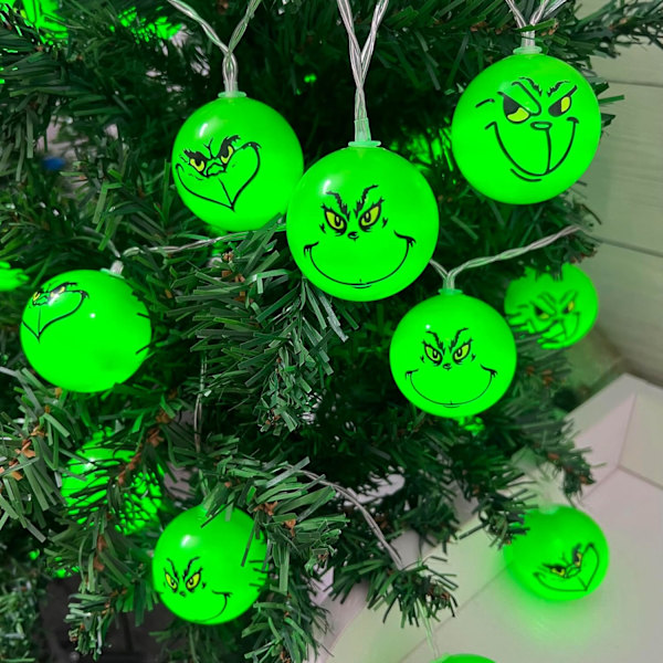 Grinch Julepynt, 40 LED 19,6 fot Batteridrevet Julelys med Timer, 8 Moduser Grinch Julelys