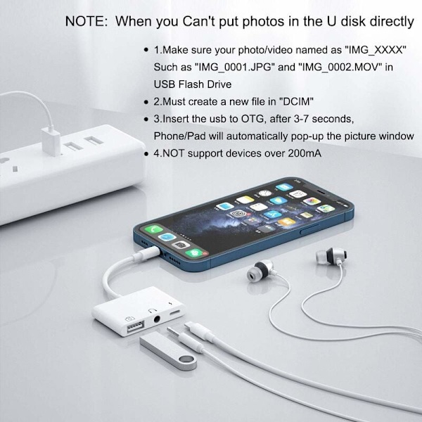 USB-ljudadapter för belysning, 3-i-1 USB-kameraläsaradapter med