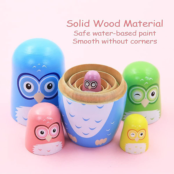 5 stk. Træugle Nesting Dolls Stable Håndlavede Nesting Dolls til Børn Hjemmeindretning