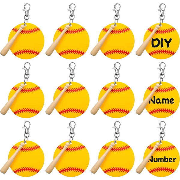 12 uppsättningar av Baseball Akryl nyckelring Blank Kit träpinne